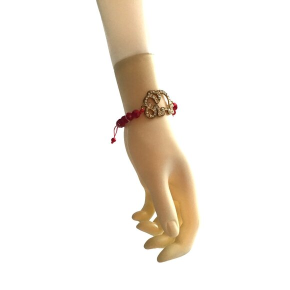 WOMENS RED BEADS WITH ELEPHAN CHARM ADJUSTABLE BRACELET - Picture 3 of 4